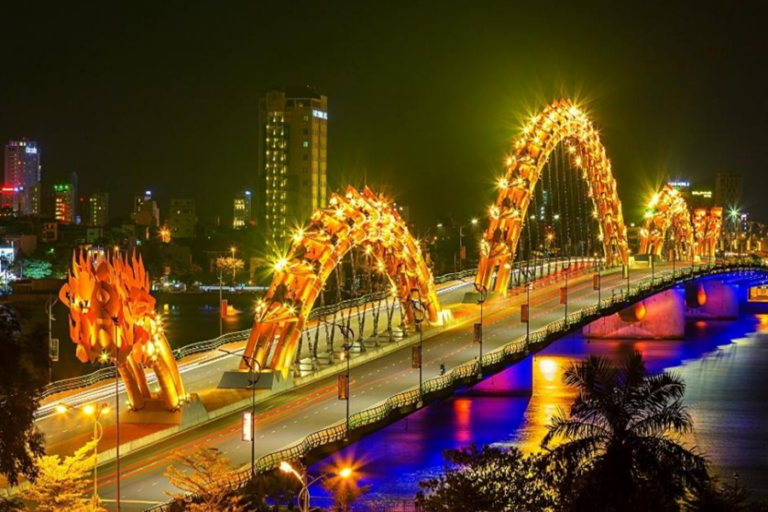 Indian tourists Dragon Bridge Da Nang night